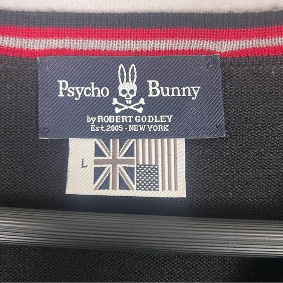 Psycho Bunny Merino Wool V Neck Sweater Mens Large Black Pullover Quiet Luxury - Picture 5 of 10